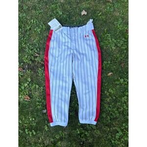 Under Armour Women's Softball Pinstripe Pants White Red Trim Size S NWT
